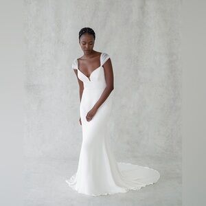 Alexandra Grecco Frankie Wedding Dress – Silk Crepe with Tulle Cap Sleeves